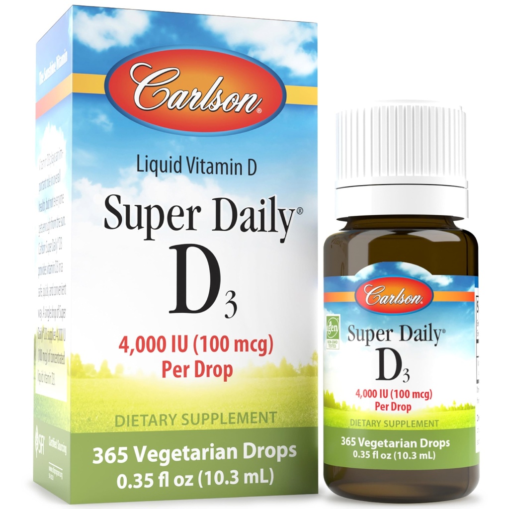 卡尔森超级日报 D34,000 IU(100 mcg),心与免疫健康,牙齿与骨强,不味,365滴