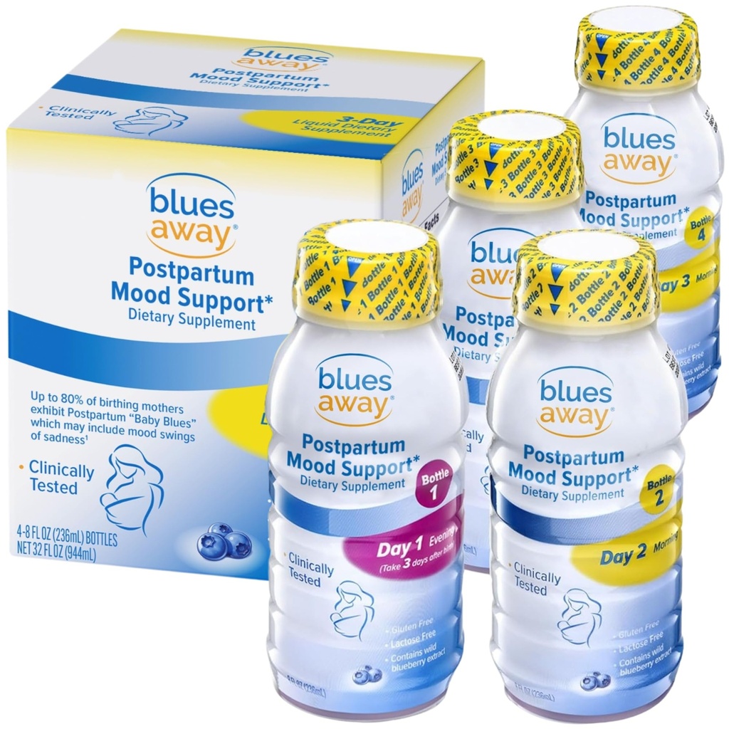 Blues Away 3-Day Liquid Supplement for Postpartum Mood Support, 4 Bottles