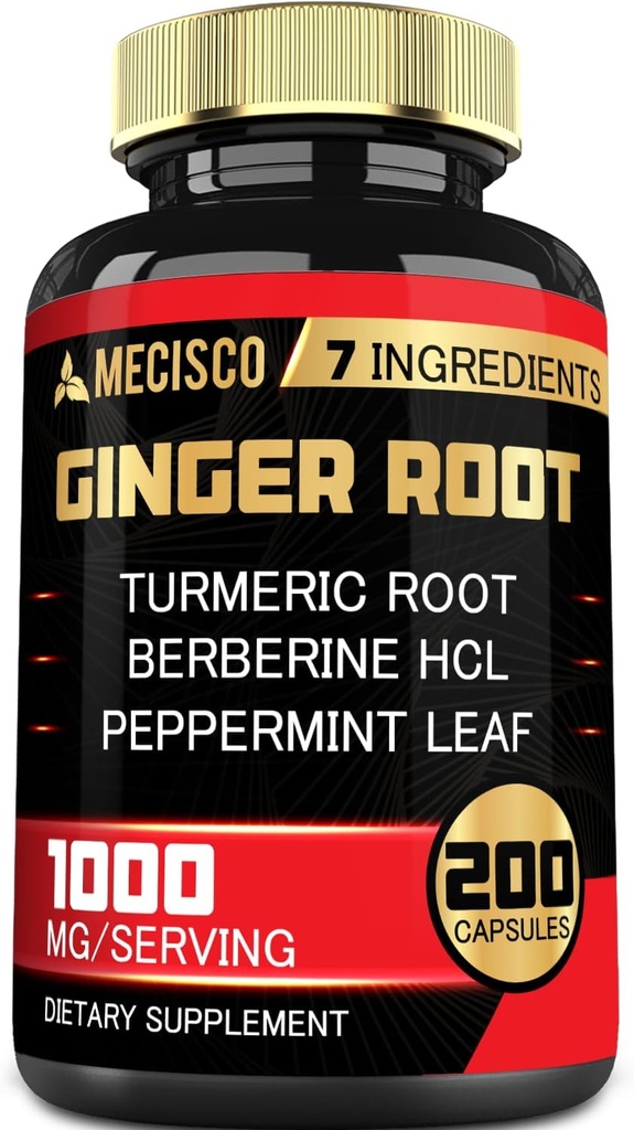 7-in-1 姜根补充剂,配有Turmeric Curcumin,柏柏林,辣椒薄荷叶,Astragalus Root,锡兰桂,Bet Root - 200 Capsules
