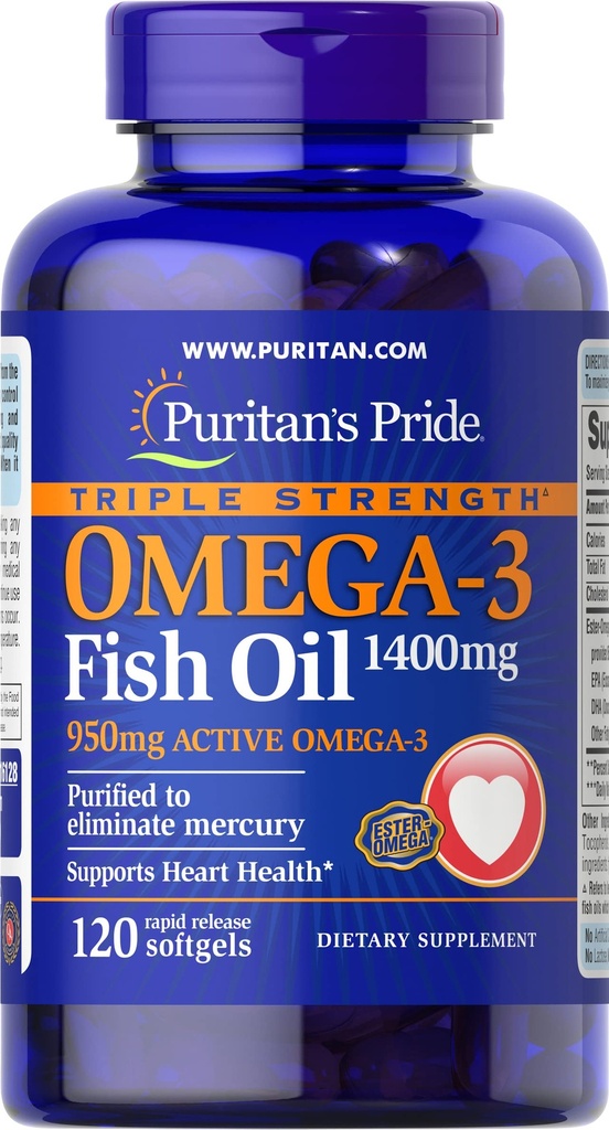 清教徒的骄傲 Omega-3 鱼油 1360 mg 软胶,120 mcount