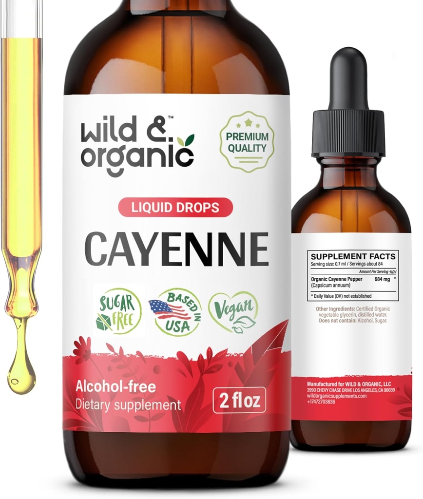 野生和有机 Cayenne 辣椒丁香 - Capsaicin 辅助消化剂 - Cayenne 辣椒萃取液 - Vegan,无酒精滴 - 2 fl oz