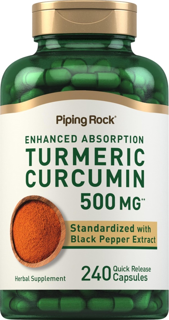 Piping Rock Turmeric Curcumin 补充500 mg → 240 capsules → 与黑辣椒 → 标准化复合体 → → 非GMO, Gluten Free