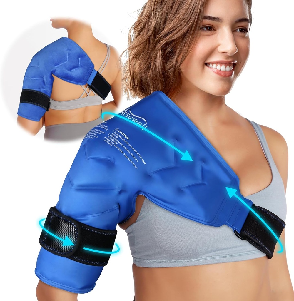 Atsuwell 肩扛冰包旋转器 Cuff 冷压 重用 Gel 冰包 肩扛包装 灵活臂扛冰包 男女 蓝色