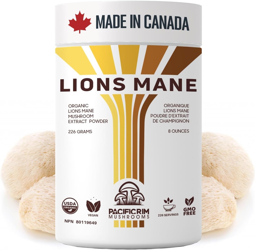 Lions Mane Supplement Power 超强力 10:1 有机狮子 Mane 蘑菇 支持记忆,认知,脑健康,8 Ounces / 226 服务