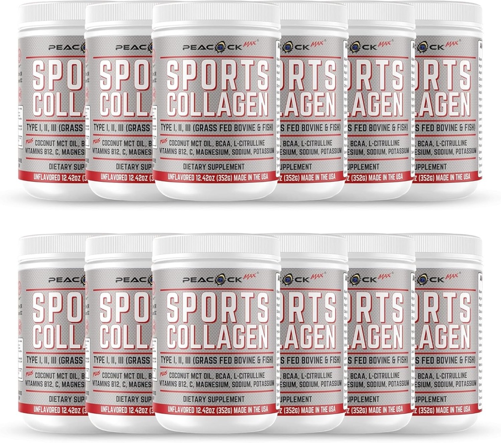 运动Collagen Powder,12.42 oz, pack of 12 - Grass Fed Bovine & Wild Fish 水解型I型,II型,III型多Collagen Peptides,无味蛋白粉配电解质