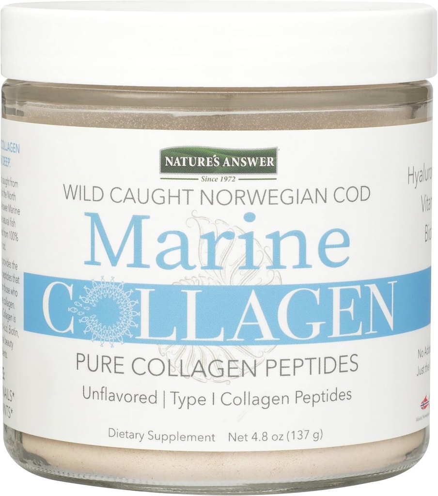 Nature's Answer Marine Collagen Liquid – 野生捕捉诺威根鳕鱼 纯Collagen Peptides with Hyaluronic Acid & Biotin → 支持健康头发,皮肤,钉子,骨头和联合 → | Gluten-free 4.8oz