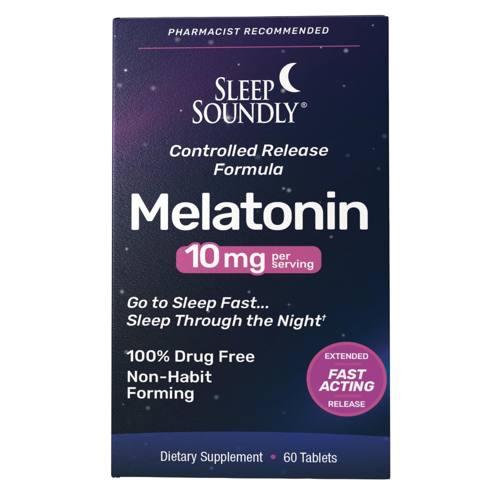 Sleep soundly Melatonin 10mg, 快动作, 扩展释放睡眠公式, 60 service, Blue