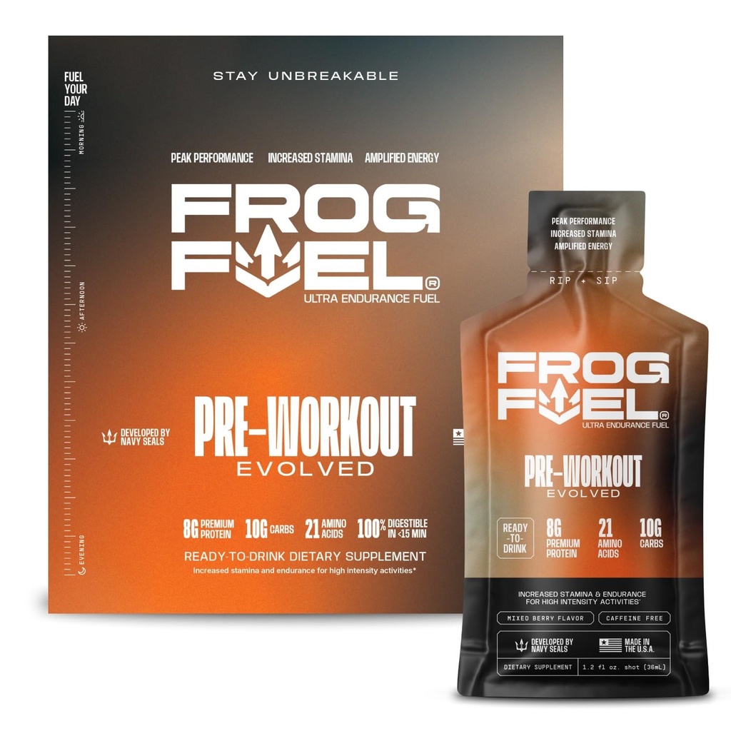 Frog Fuel Ultra Energy Gel & Pre Workout Shot with 1500mg Beta Alanine, Electrolytes 8g 蛋白质 Nano-Hydrolyed Grass Fed Collagen, 10g 碳化物, Gluten Free, Fat Free, Berry, 1.2 oz packets, 24 Pack , Gluten Gluten Free, Fat Free, Berry, 1.2 oz packets, 24 pack