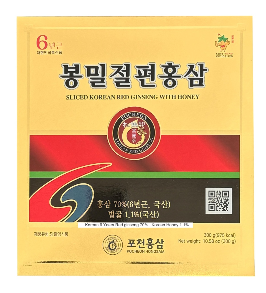 宝川300g(10.6oz) 6年朝鲜语 Panax 红色 Ginsen Slice with Honey, Saponin,天然免疫支持