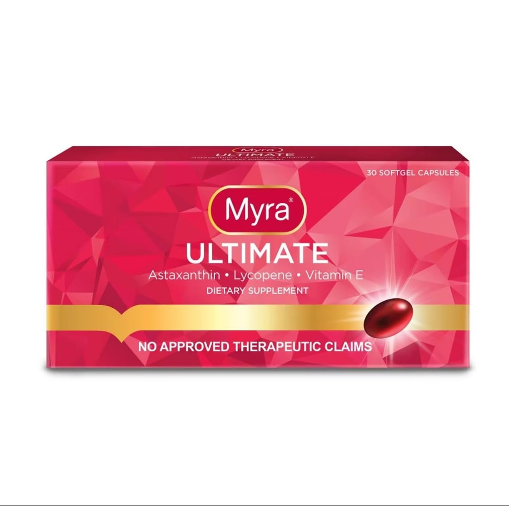 Myra Utimate 配有 Astaxanthin 、 Lycopene 和维生素 E、 30 软胶卡普尔