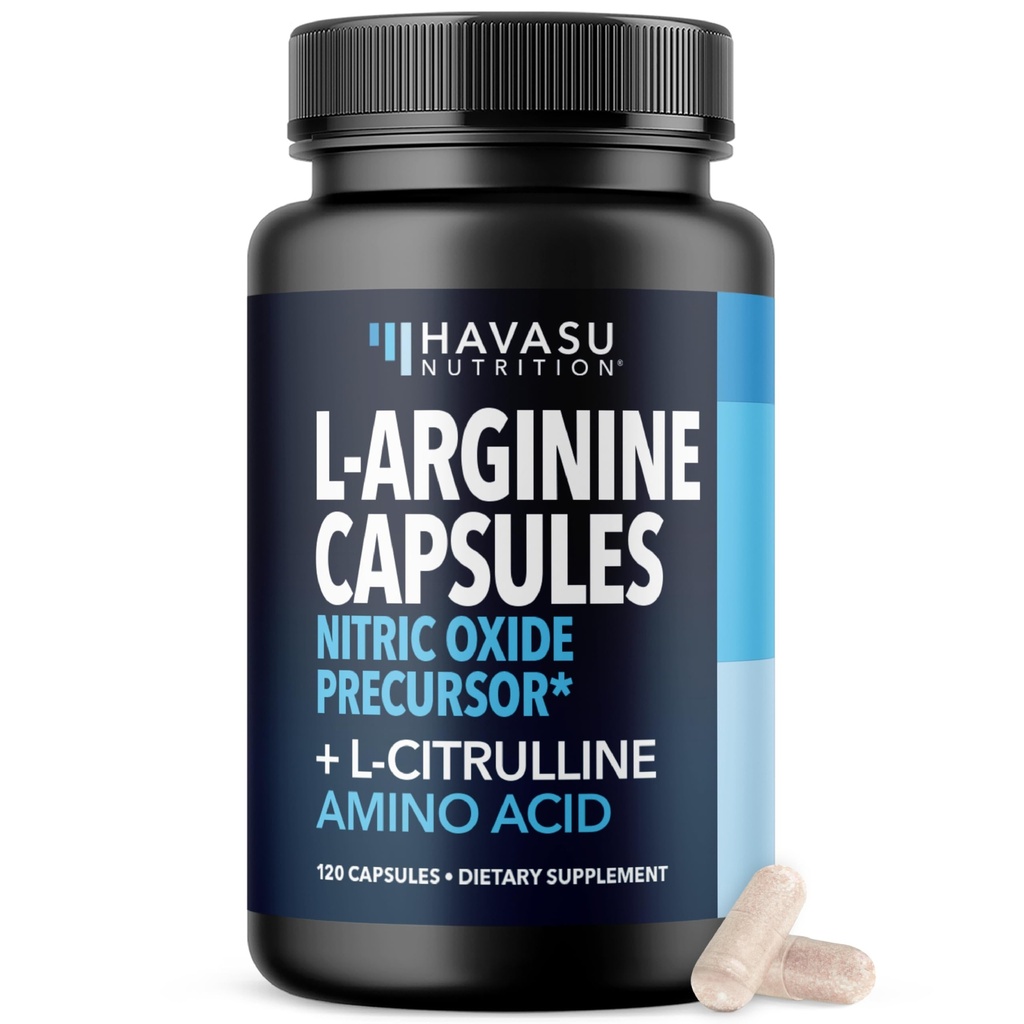 L-Arginine Capsules with L-Citrulline - Nitric Oxide 补编 - L Arginine和L Citrulline Blend - 120 Counter - Vegan, N-GMO Capsules for 性能,耐力和肌肉支持 - 2个月供应