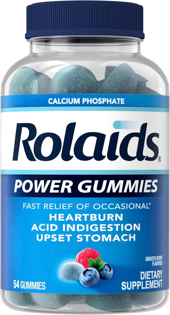 Rolaids Power Gummys,《不定期心脏灼伤和酸性消化不良快速缓解》,《饮食补充》,Smooth Berry,54 Gummys