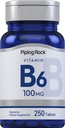 Pipping Rock Vitamin B-6 100mg 补充 | 250 片 | 作为 Pyridoxine Hydropheride | 非GMO 和 Vegeterian 公式