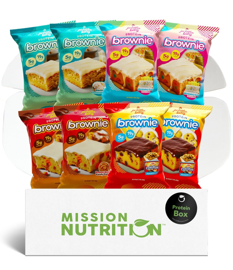 Bites Protein Brownis Variety Pack Brondies - 高蛋白(19g),Collagen & Whey 蛋白,低糖 - 8 Counter Snack & Gift Box