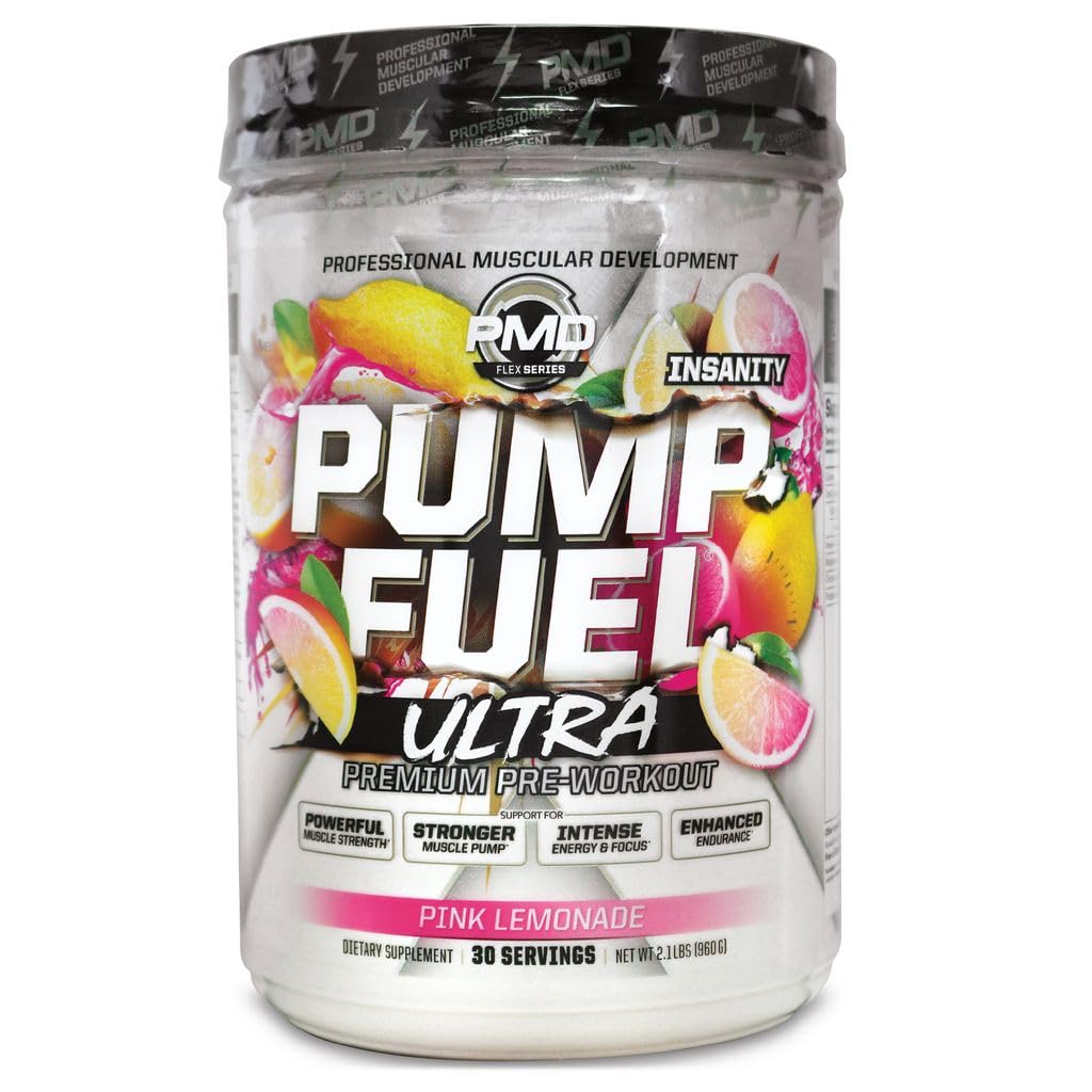 PMD 运动泵燃料 Ultra Insanity - Premium Prewout Powder & Muscle Pumn, 更大的焦点,耐力和复苏,Premium Creatine, Arginine & Beta Alanine - Pink Lemonade(30位服务员)