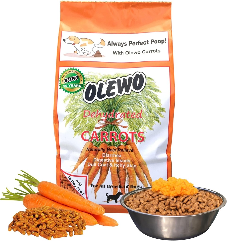 Olewo 原创胡萝卜换狗 – Fiber换完美Poop,Dog Food Topper换成Picky Eaters,自然皮肤和煤炭支持,多维他命,消化剂和古特健康,5.5磅