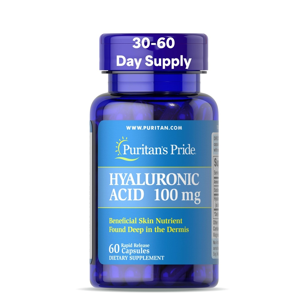 清真素 Pritans Hyaluronic Acid 100mg,皮肤水利的饮食补充,60 快速释放盖
