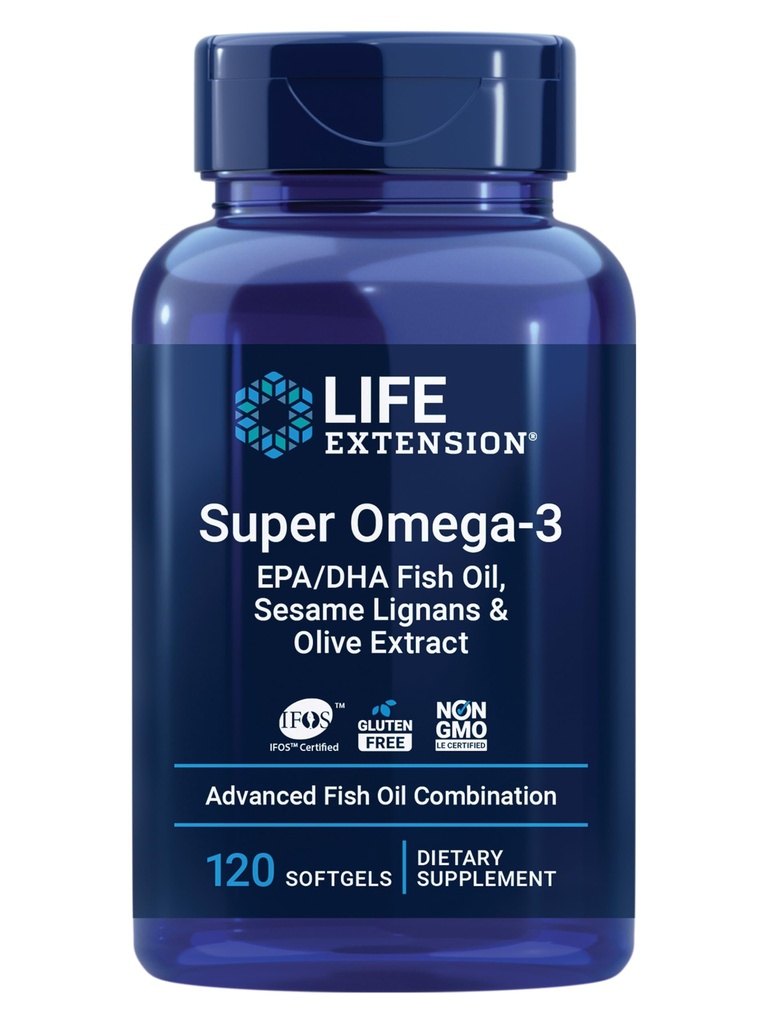生命延伸 Super Omega-3 EPA/DHA 配有芝麻丽根和橄榄提取,120 Counter