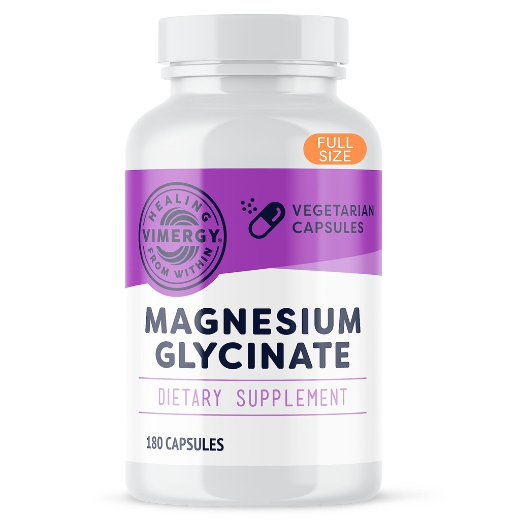 Vimmergy Magnesium Glycnate – 压力支持 – 为避免Tummy Upset – 促进心脏健康与能源 – Kosher, Vegan Gluten-free – 180 Caps