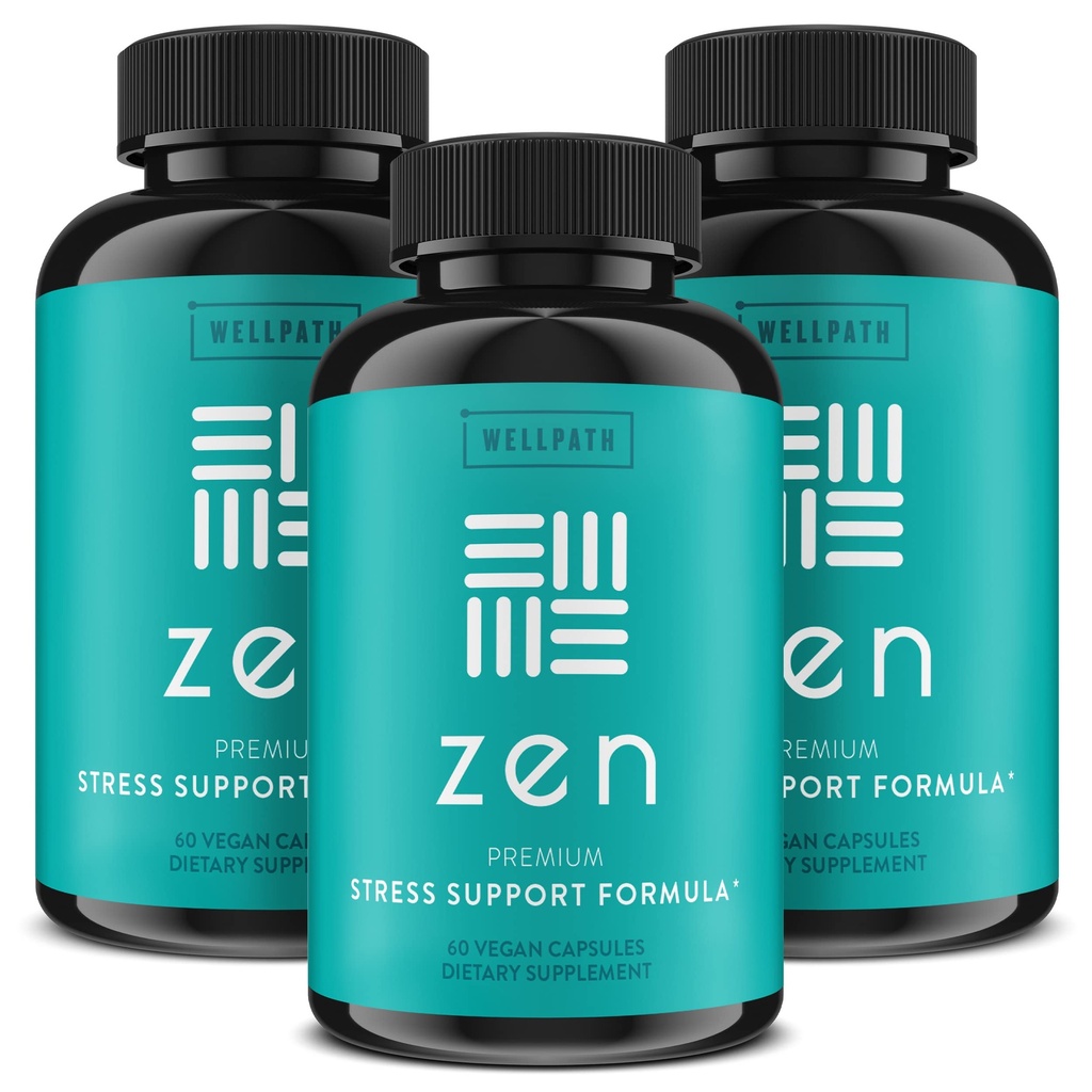 WellPath Zen压力救济补编+Mood支助(180 cm) 冷静,压力和能源援助 + Ashwagandha Root, Rhodiola Rosea, L-Theanine, Lemon Balm + Herbal Capsules