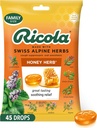 Ricola Honey Herb Cough Drops, 45 Counts, 公平交易蜂蜜和天然 Menthol Cough Surprant & Throat Relieving Drops, 咳嗽和喉咙刺激症状大品尝救济