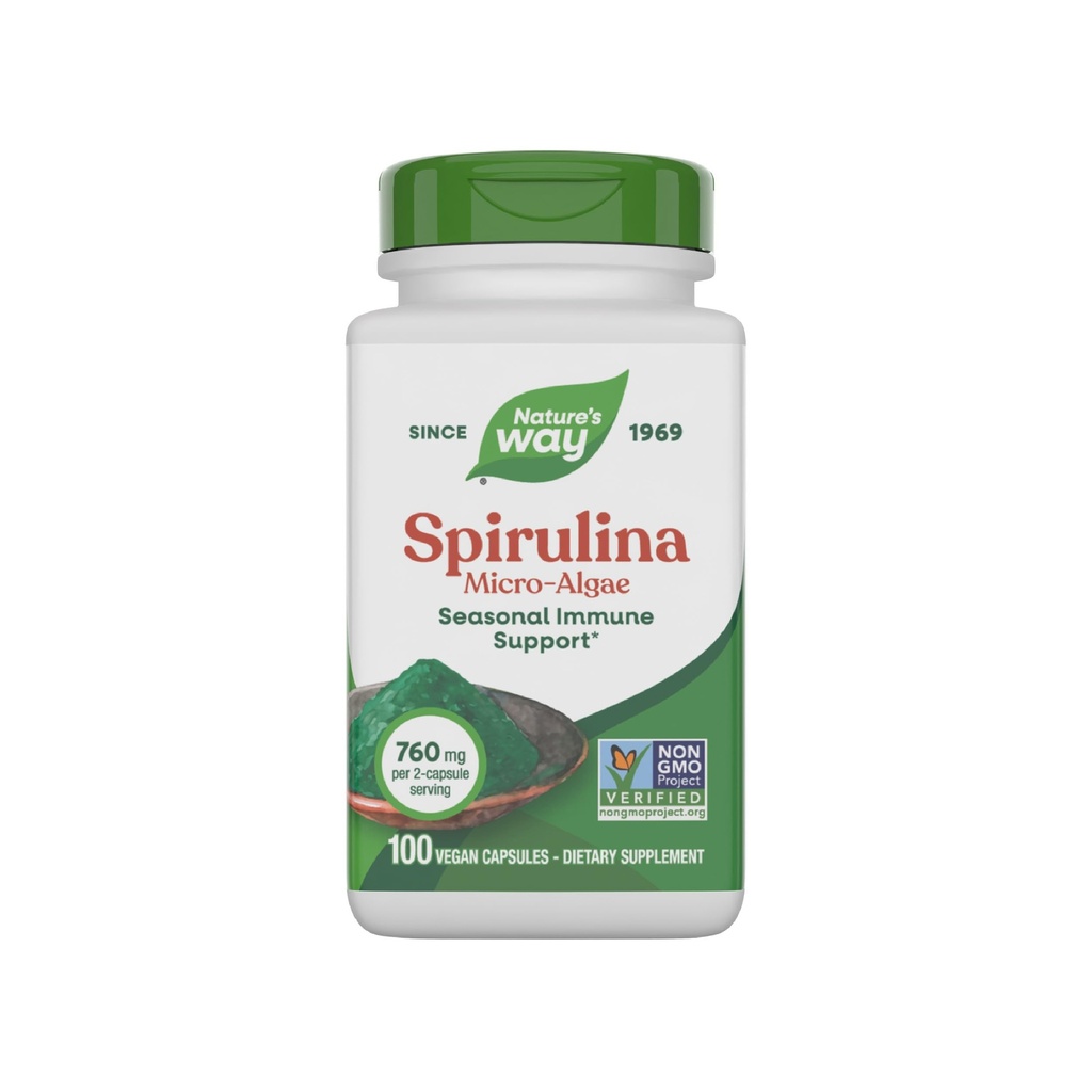 Nature's Way Spirulina Micro-Algae,季节性免疫支持*,维生素A来源(Beta Carotene),每服760毫克,100Vegan Capsules(包装5月Vary)