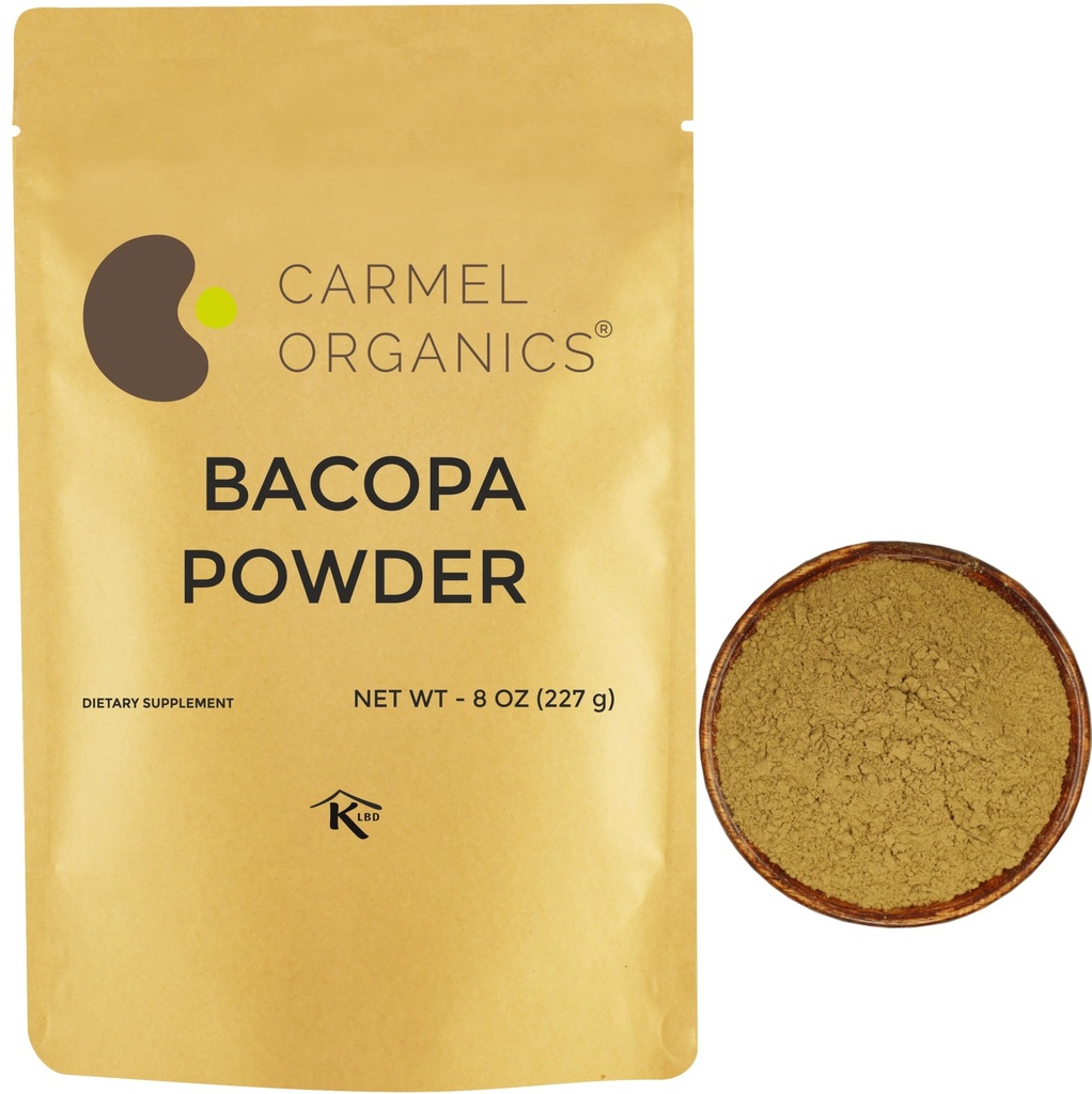 CARMEL ORGANICS Bacopa Monnieri/布拉米粉 | 8 Ounce 或 0.5 Lb/ 227 grams (pack of 1) | 天然和纯的 Bacopa粉 非GMO | 无添加防腐剂