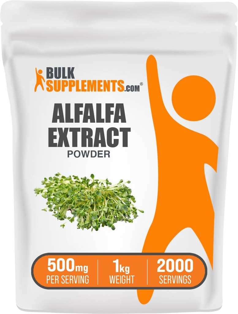 Bulk Assupports.com Alfalfa 提取粉末 - Alfalfa 补充剂,绿色超级食品粉末 - Vegan & Gluten 免费,绿色补充剂 - 每服务500mg, 1kg(2.2磅)(包1)