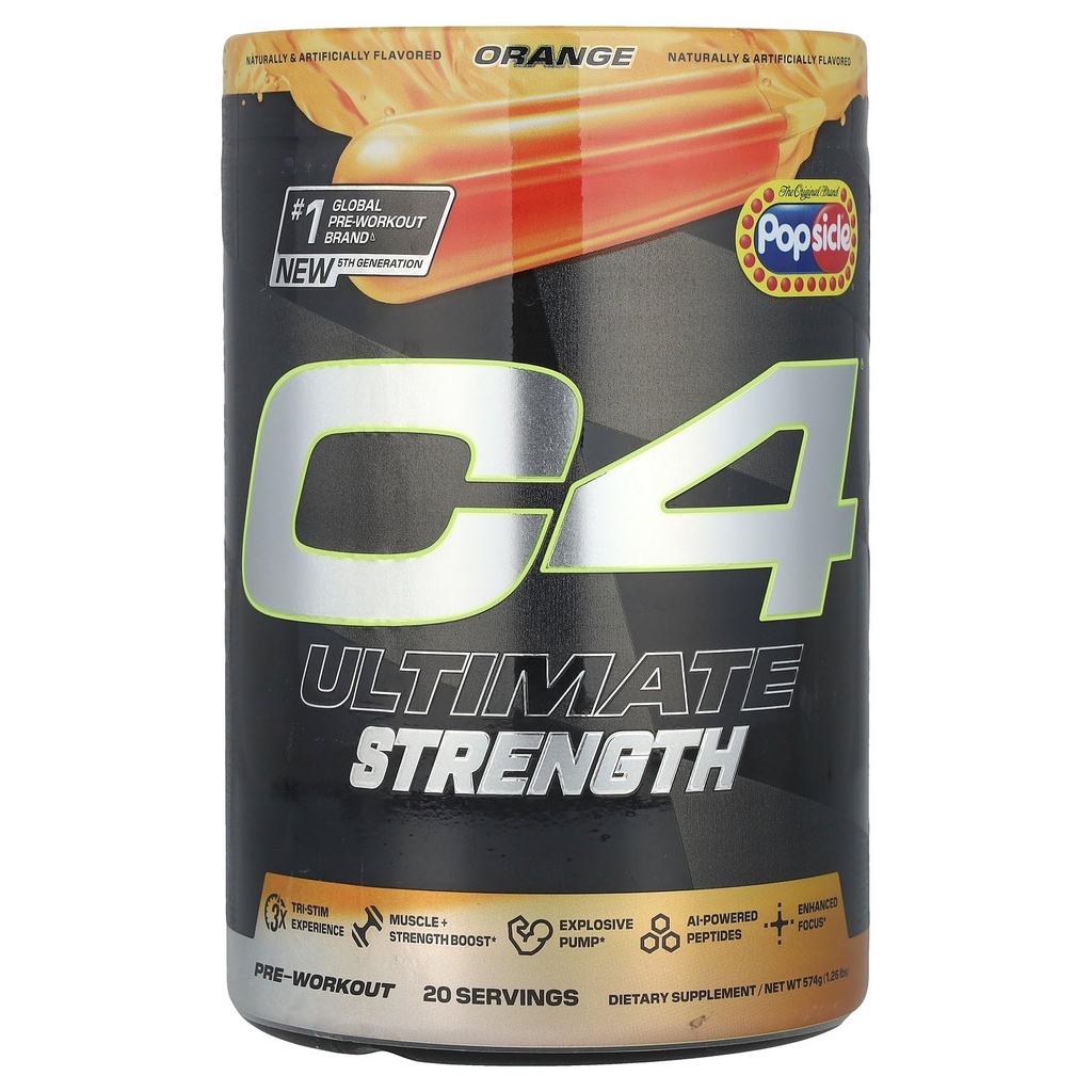 细胞素 C4 超强前工作粉 - 三进制体验 300mg Cafeine+TeaCrine+Dynamine - Creatine & Beta-Alanine - 男女能量补充 - 橙色冰球,20种服务