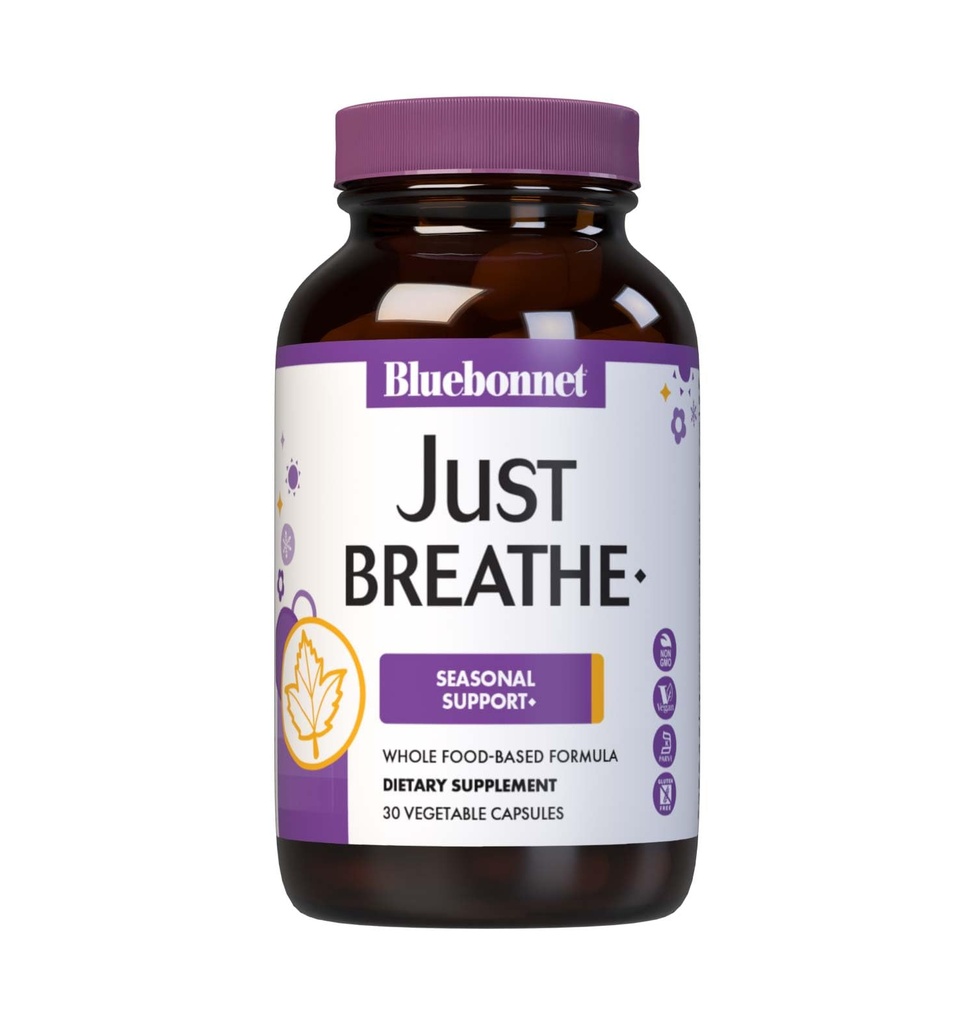 蓝胸网 营养 JustBreathe, 季节性支持*, 非GMO, Kosher 认证, Gluten - Free, Soy - Free, Dairy - Free, 30 Vegetable Capsules, 15 services