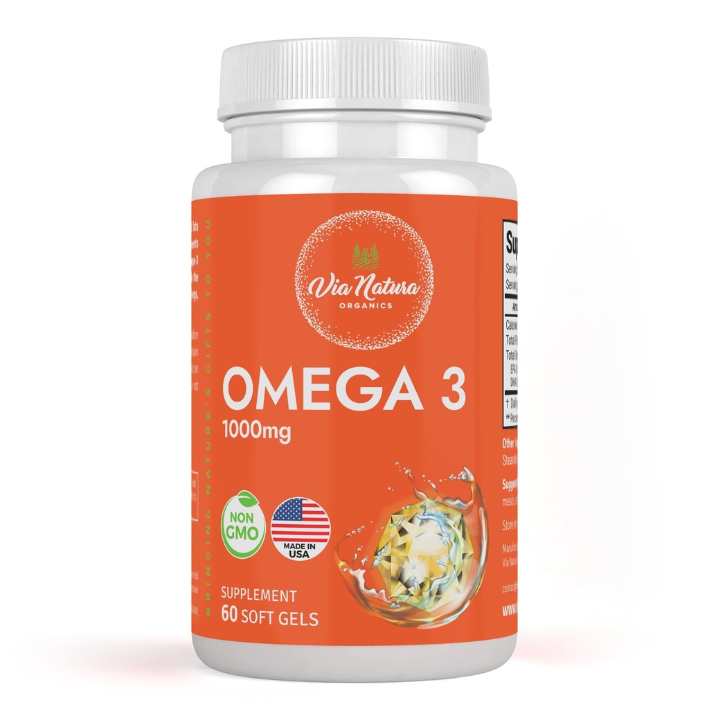 Omega 3 → 1000 mg → 鱼油 → 脂肪酸 → EPA & DHA → 非GMO → 60软胶