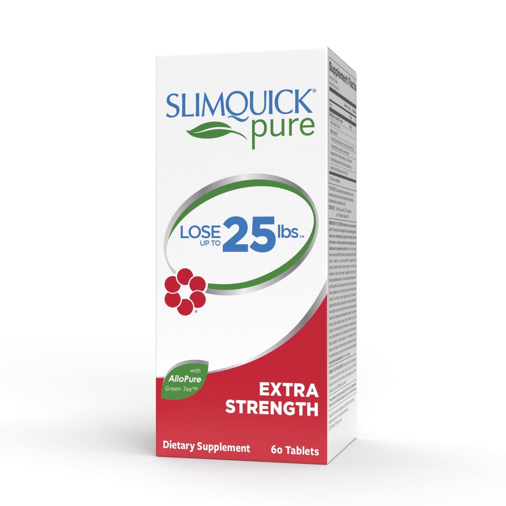 Slimquick Pure 3x Extra Poll for Women, 帮助实现重量目标, 帮助代谢主义, 失去多余的水, 保留更长的绿茶提取, 铸树,咖啡因, MCT Oil - 60 Counter