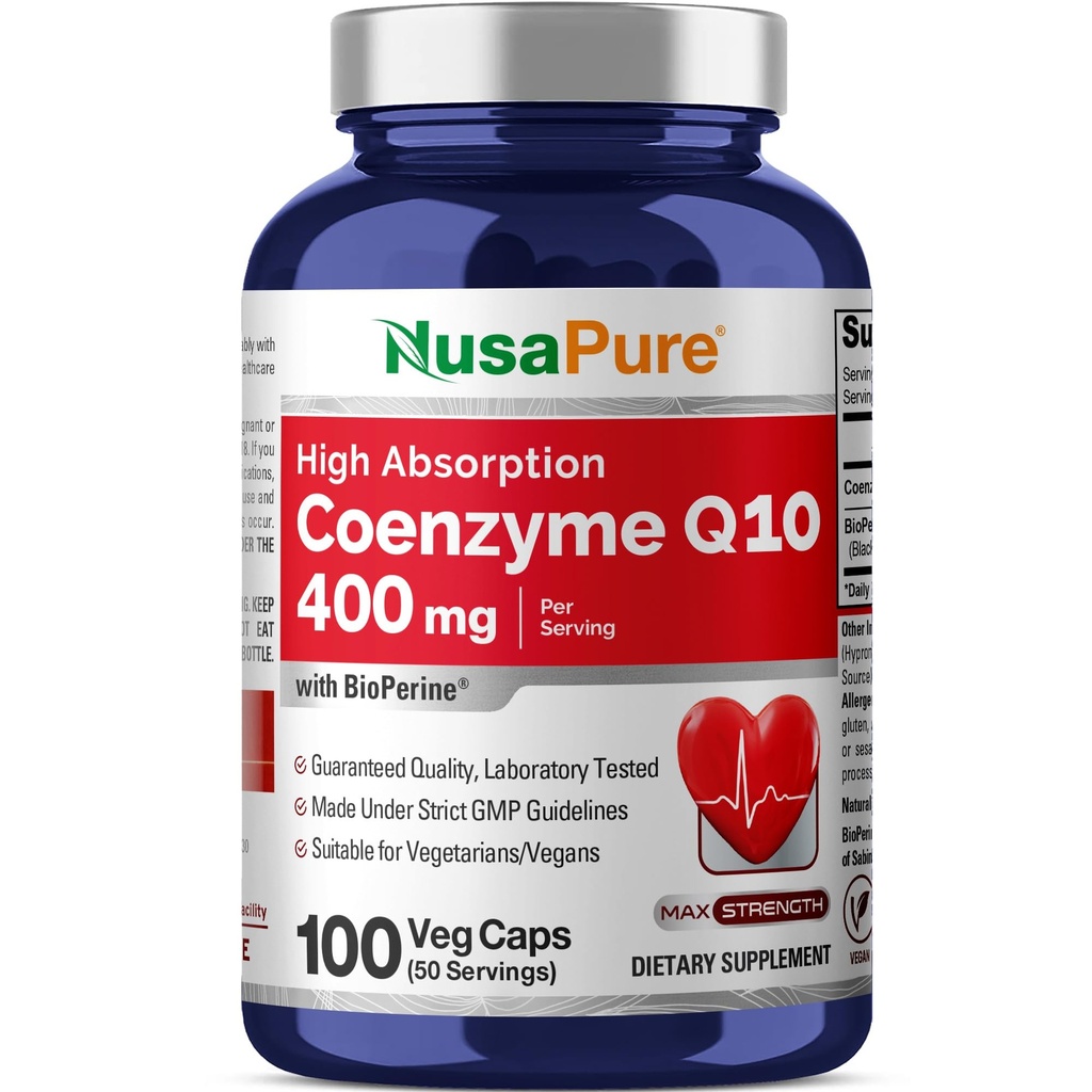 NusaPure CoQ10 400mg 100 Veggie Caps (Vegan, Non-GMO) Coenzyme Q10 补充剂,抗氧化剂 COQ-10 酶, Coq 10