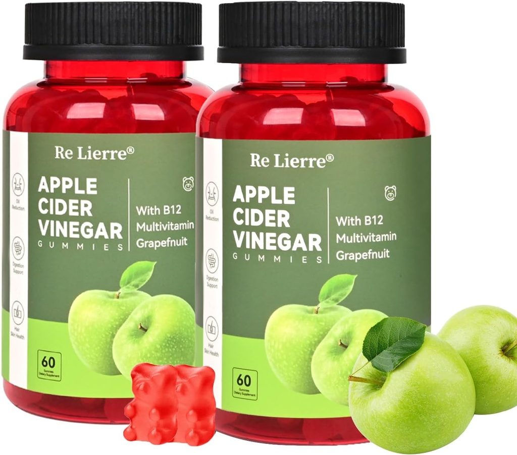 MONTUE Apple Cider Vinegar Gummys B12 多维特敏,ACV 补充 Gummy Vitamins, Non GMO, 女性和男性的蔬菜补充, 支持正常能量水平和Gut 健康 Gummys(60 Gummys+60 Gummys)