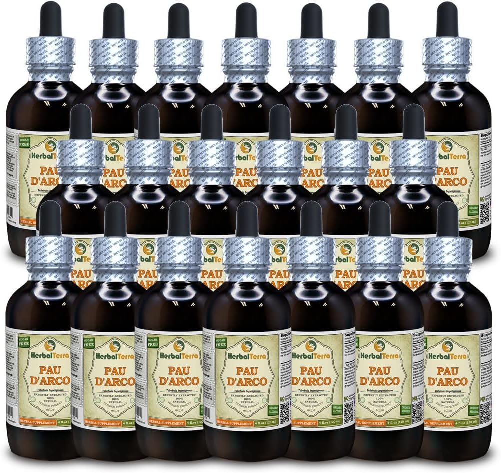 PAU d'arco (Tabebuia impetiginosa) 叮当,干巴克液体提取器(Brand name:Herbalterra, Proudly Made in USA) 20x4 fl.oz (20x120 ml) ried(20x120 ml)