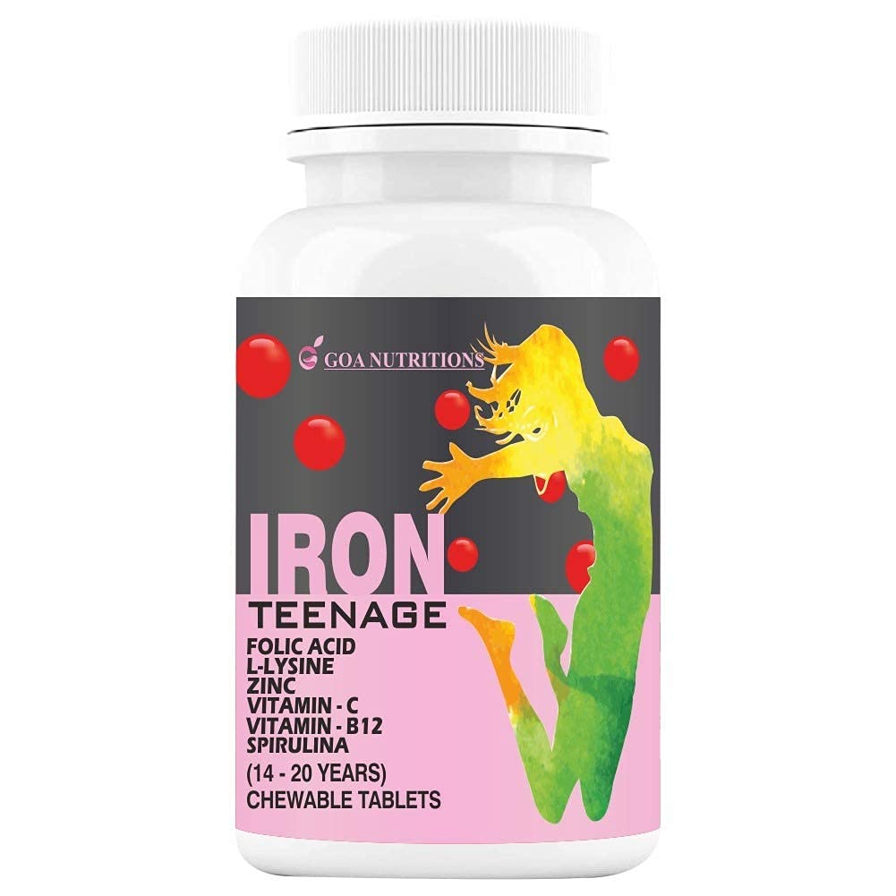 ATS 含叶酸维生素C的铁片,B12,赖氨酸,Spirulina & Zinc 补充剂作为Haemoglobin 构建器,女性少女能源-60 Chewables (Pack of 1)