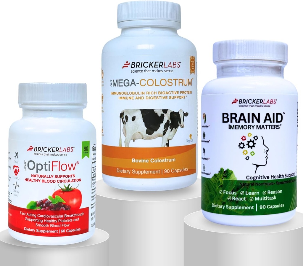 Bricker Labs 旅行健康包:Optiflow血液流优化器,Colostrum Capsule Immune Defense and Brain Aid Memory Matters for Brain Health 互联网档案馆的存檔,存档日期2013-04-02.