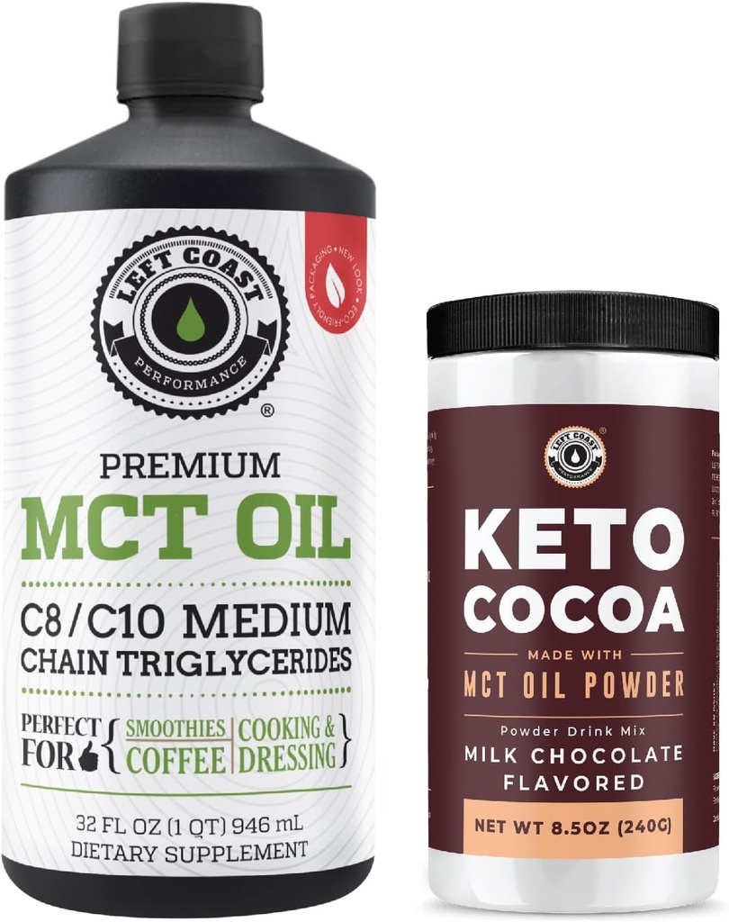 左岸性能 100% 椰子 MCT 石油液体, 32oz + Keto Coco 饮料 混合, 8.5oz