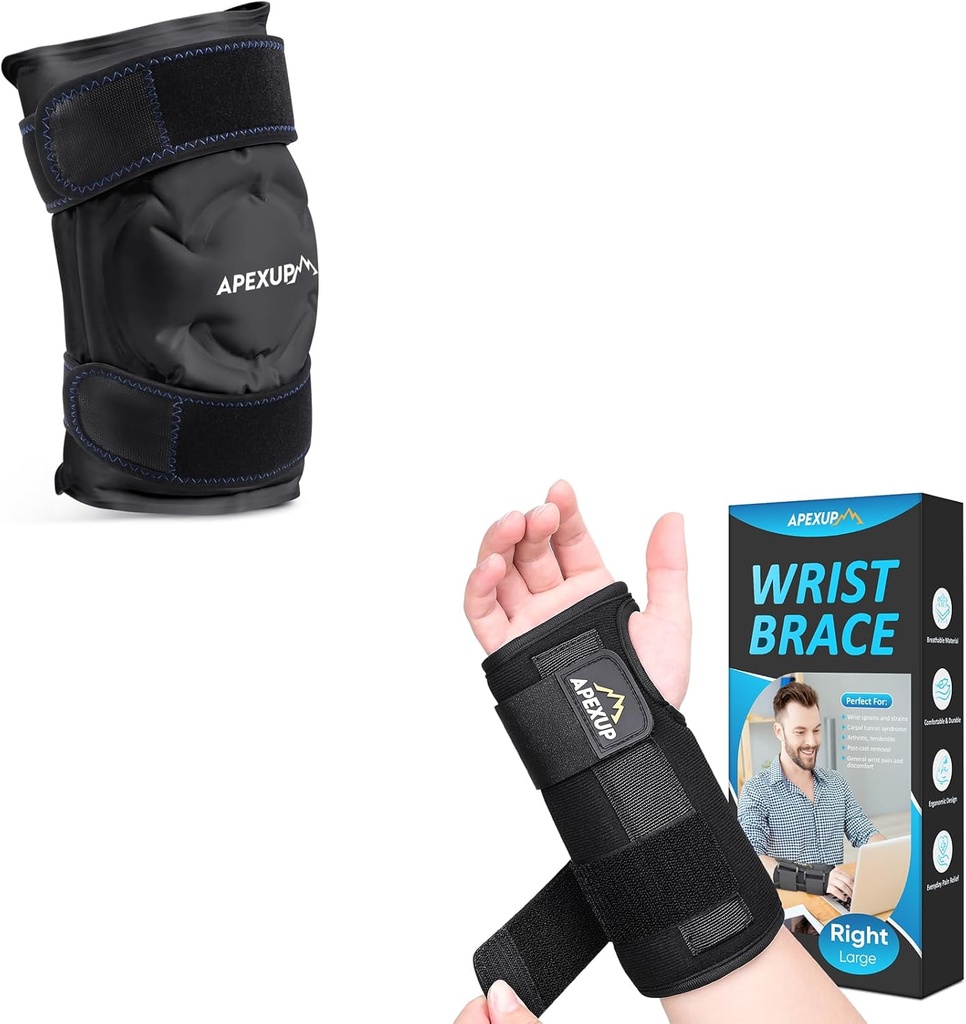 APEXUP 膝盖疼痛缓解冰包(Large, 1PK) + 腕架 Carpal 隧道(S, Right)