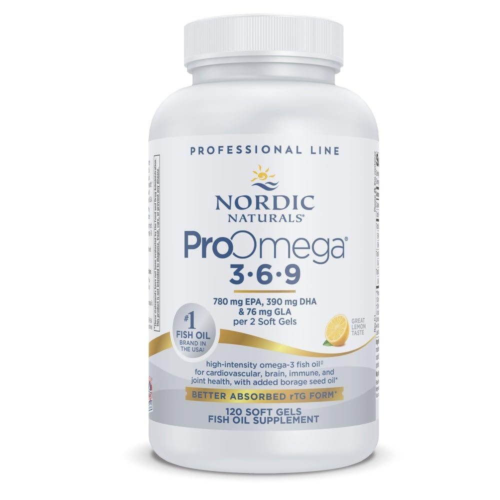 北欧自然学 ProOmega 3-6-9,Lemon Flavor - 120 Soft Gels - 1360 mg Omega-3 - 添加GLA的EPA & DHA - 健康皮肤,认知,阳性Mood - 非GMO - 60 服务