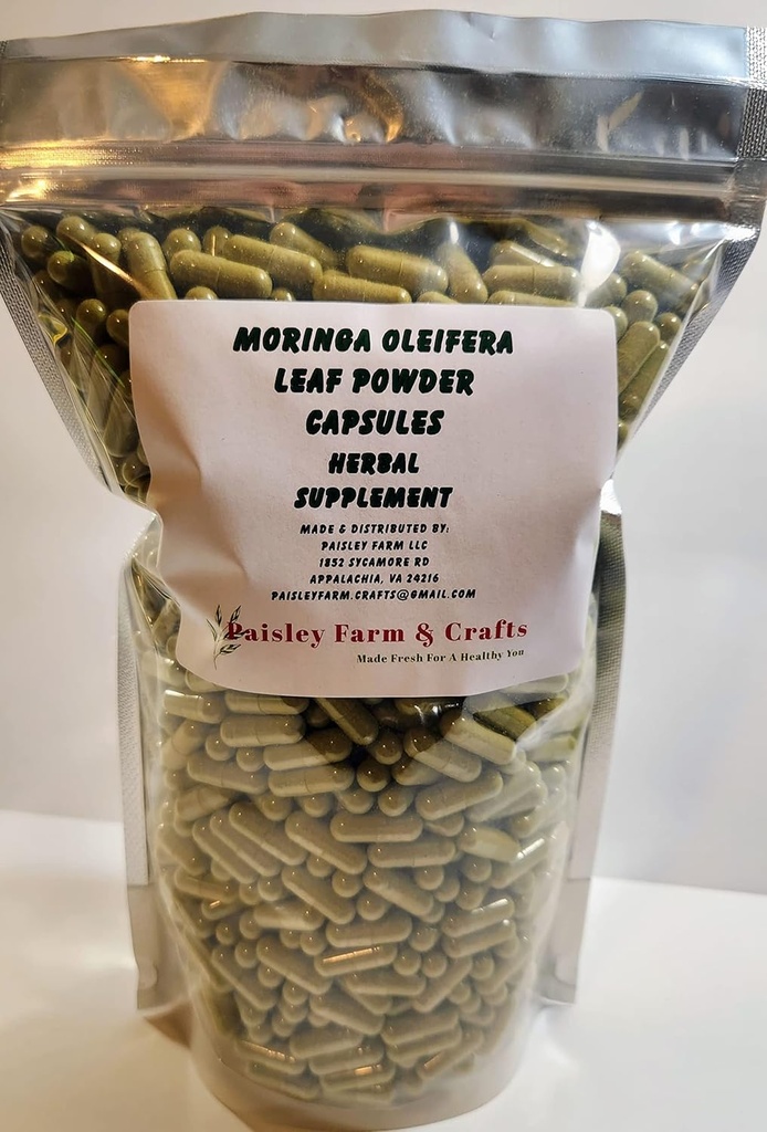 Moringa Oleifera Leaf Capsules Non GMO - 草药补充剂 - 100%纯叶粉!(1200) - Made Fresh On Demand!