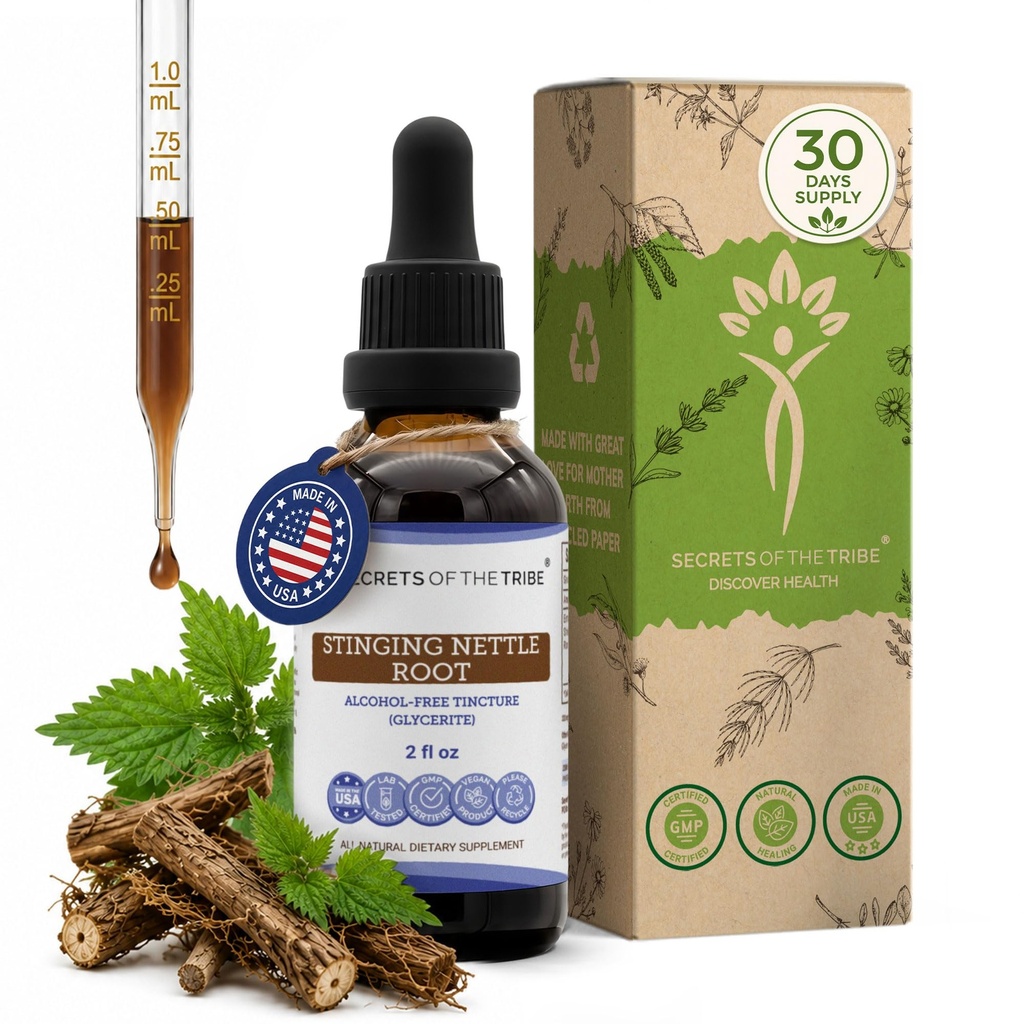 Secrets of the Tribe Stinging Nettle Root Liquid Extract for Prostate & Urinary Health | Herbal Supplement | Alcohol-Free | Urtica dioica Dried Root | Drops 2 fl oz