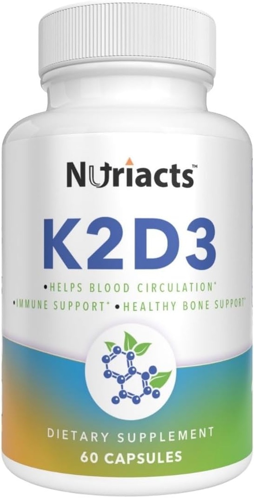 维生素D3 K2配有钙和生素60 Capsules - 综合骨骼健康,心血管支持,增强吸收 - 非GMO,无糖