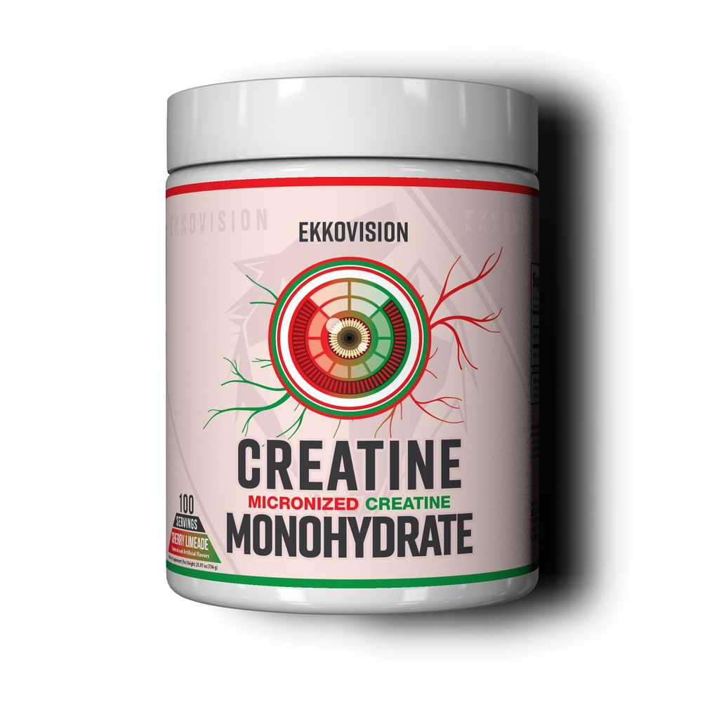 Ekkovision Creatine 单水合物粉,微量化,樱桃利米德,男女工作前和后期补充,能源支持,易混合在摇摆,平滑和饮料,100种服务