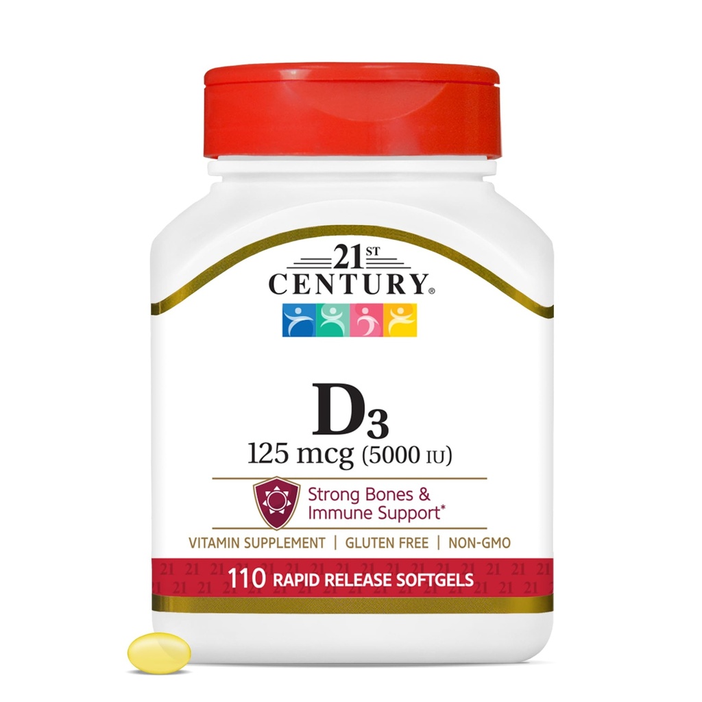 21世纪保健 维生素 D3 125 mcg (5,000 IU) 快速释放软胶,110 计数