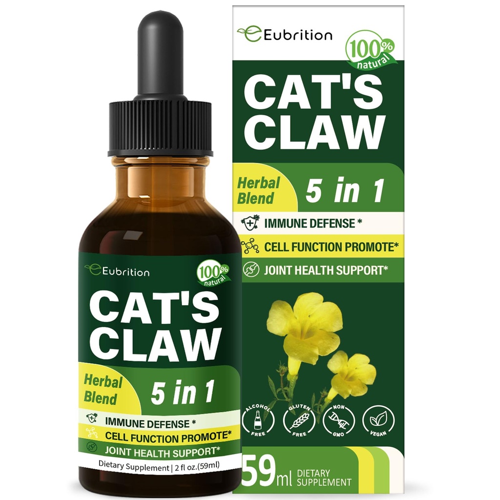 Cat's Claw herb (Uña de Gato) Immune支持液滴, 5-in-1 草药补充剂 Echinacea & Elderberry 提取剂, 无酒精叮当豁免靴, 联合和骨卫生. 2欧兹