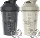 VELOMIX - 2 Pack - 20 oz 蛋白质摇摆瓶 蛋白质搅拌机 - 2x Wire Whisk - → Leak Proof Shaker Cups for 蛋白质摇摆机和预工作 → 蛋白质摇摆瓶 Pack (Gray/White)