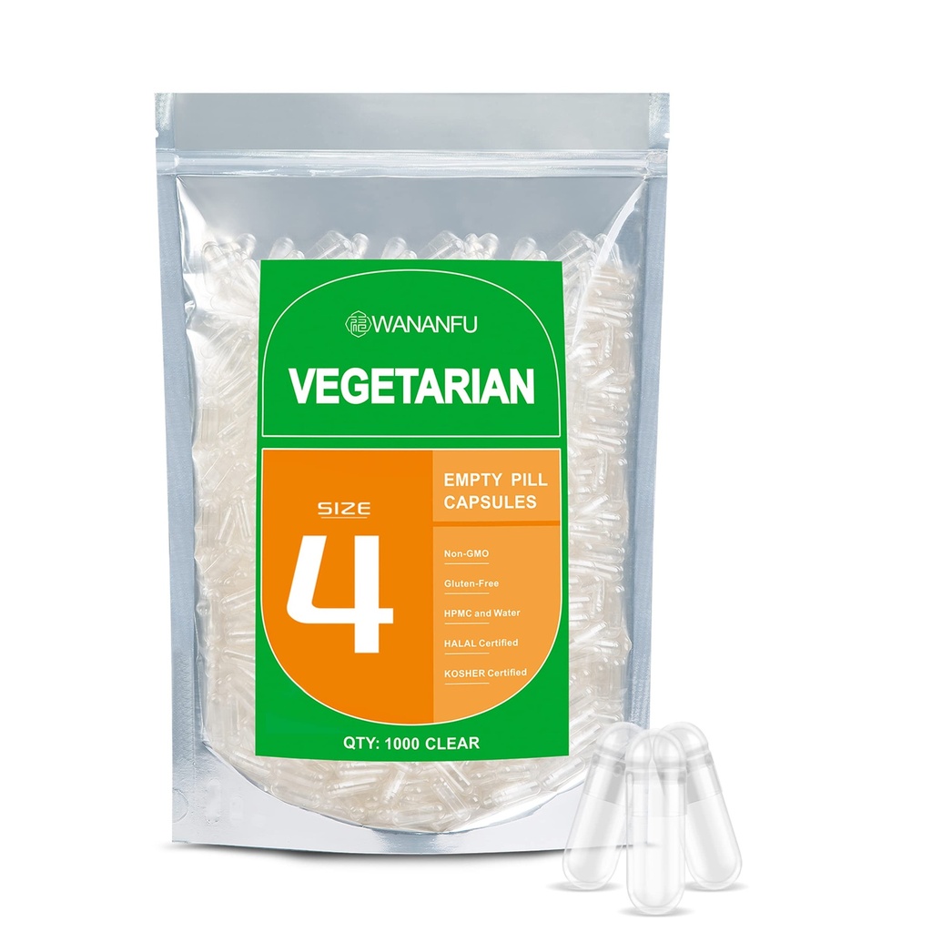 wananfu 大小 4 空盖( 1 000 个计数), 清空可填充的 Veggie Pill Capsules 大小 4 用于制作自有补充