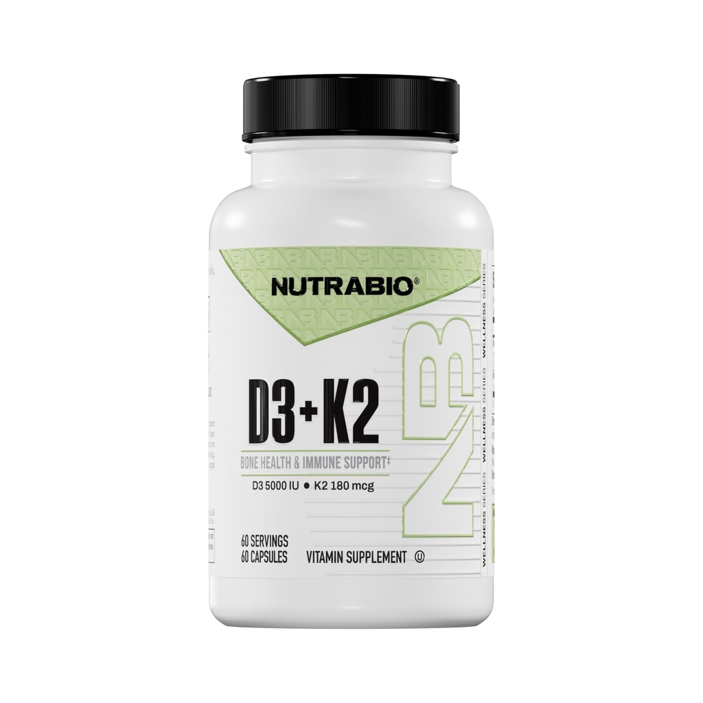 营养素D3 K2 → 5000 IU D3作为胆固醇,维生素K2作为MENA-Q MK7 (180mcg) → 支持骨骼和心脏健康 → 非GMO,Gluten Free,Lactose Free → 60蔬菜卡普尔