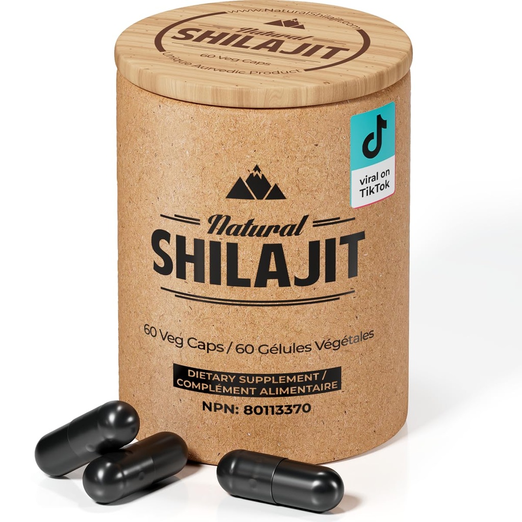 NATURAL SHILAJIT Capsules (2个月供应) - 60个计数 - 富尔维奇酸和跟踪矿物、植物能源养分、免疫支持和生命力的男女施拉吉特